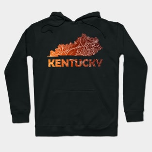 Colorful mandala art map of Kentucky with text in brown and orange Hoodie